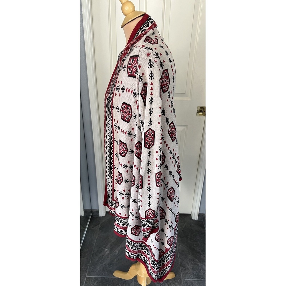 H&M Divided Cascading Cardigan Women's Tan/Red Aztec Tribal Print‎ Size Small - Picture 5 of 7